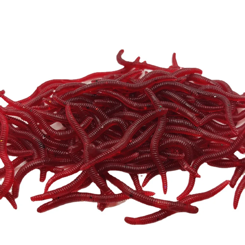 20 piezas-100 Uds 3,5 cm 0,15g señuelo suave lubina dorada gusano de sangre pesca lombriz de tierra gusano de goma cebo de gusano rojo olor a pescado aparejos realistas - imagen 5