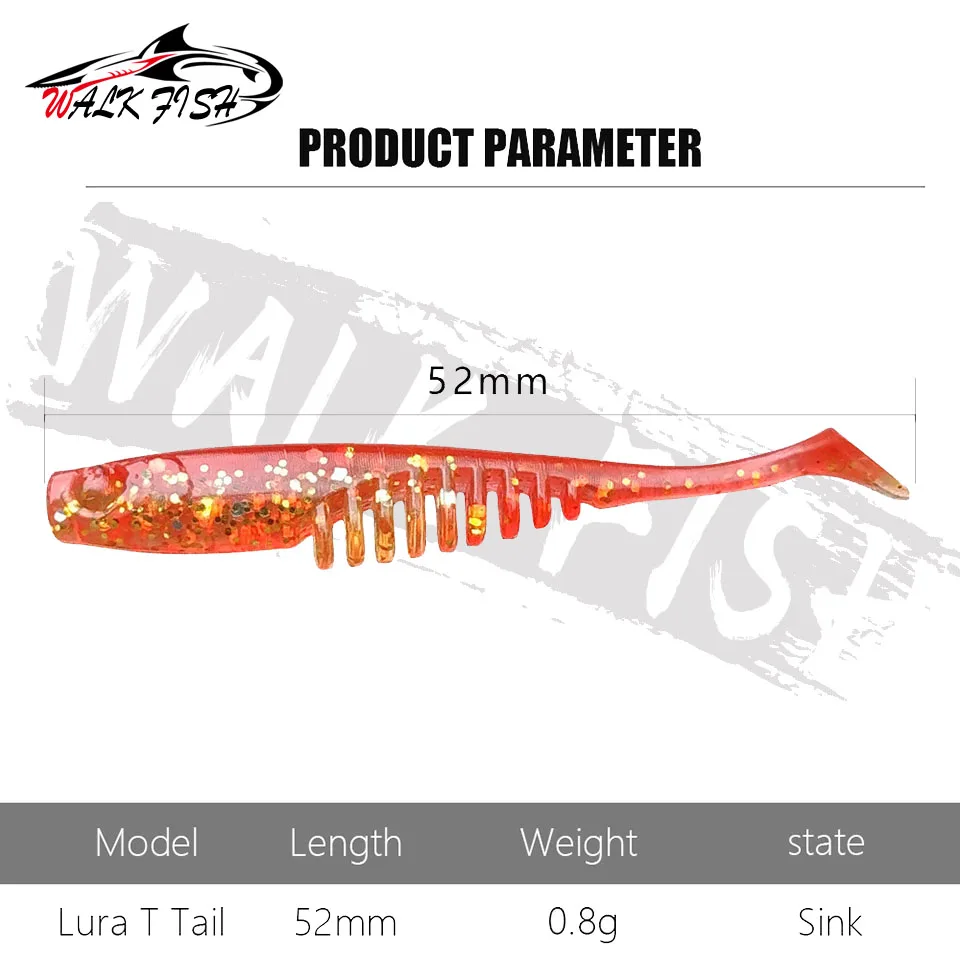 WALK FISH 10 Uds. Señuelos blandos 0,8g 52mm cola en T Señuelos de pesca Jigging Wobblers aparejos doble Color Lucio Swimbait de silicona - imagen 3