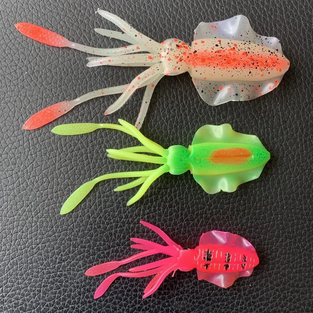 Señuelos de pulpo de plástico suave para pesca, cebo con falda de calamar que brilla en la oscuridad, cebo de pesca luminoso para curricán - imagen 3