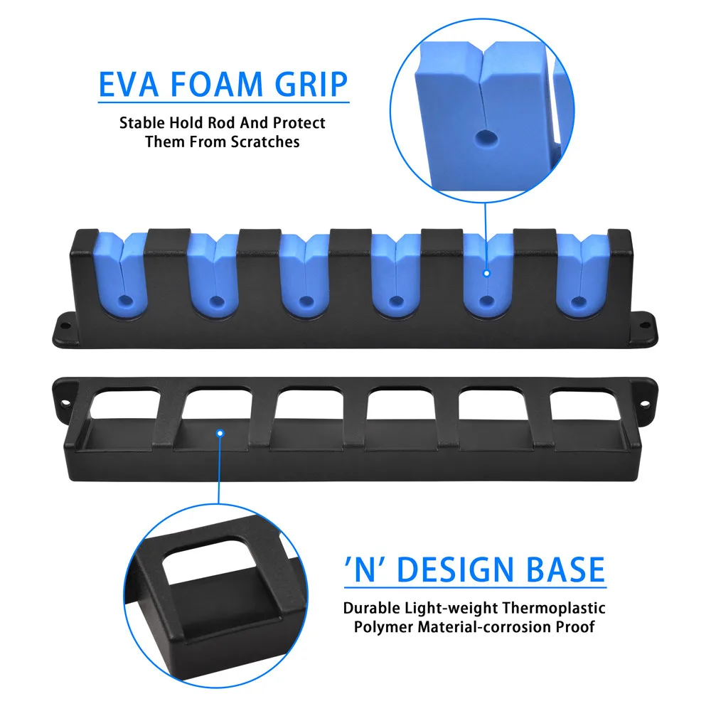 Soportes verticales para caña de pescar, estante para caña de pescar montado en la pared, soporte para caña de pescar, 6 estantes para caña, organizador de almacenamiento para garaje - imagen 3