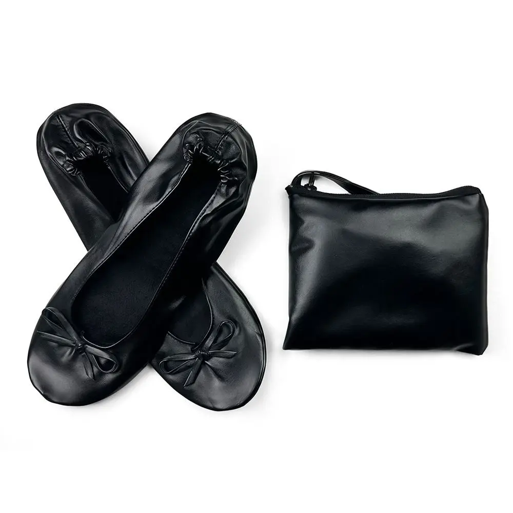Bailarinas plegables y portátiles suaves, punta redonda enrollable, zapato plegable con lazo, zapatilla de vestir transpirable para mujer, fiesta de boda