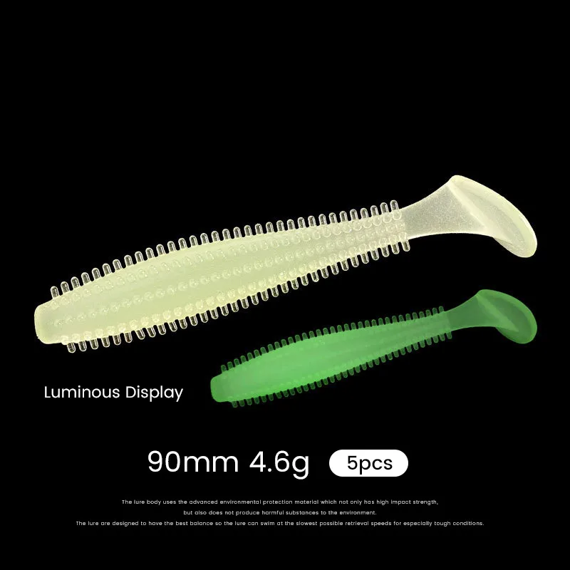 Bazooka-señuelo de pesca de silicona, cebo blando de 90mm y 4,6g, cola en T, gusano, delineador fácil, sábalo, carpa, Swimbait, trucha, lubina, espina Vibro, plástico, 5 piezas - imagen 5