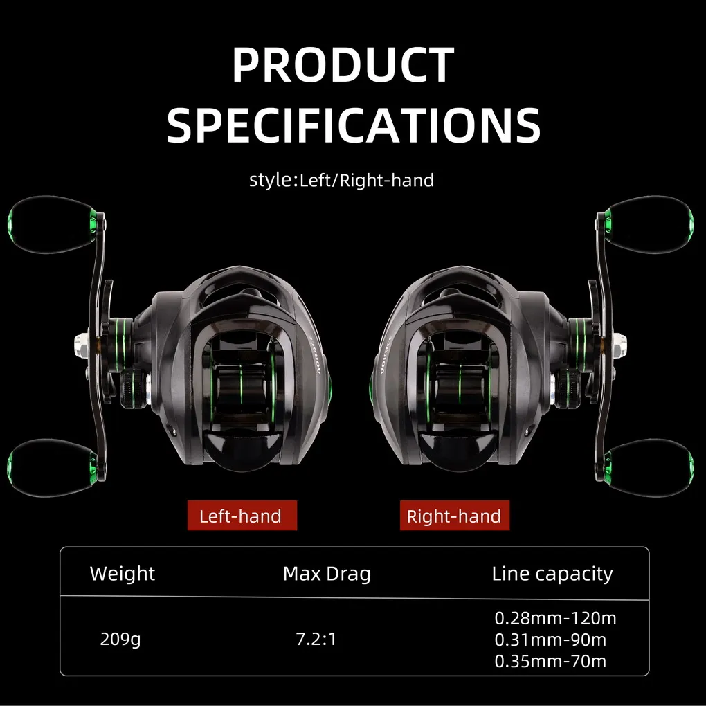 Carrete de pesca Crixus ArmorX Baitcasting 9 + 1 rodamientos de bolas 7,2: 1 alta relación de engranaje 8kg arrastre marco de aluminio rueda de pesca - imagen 3