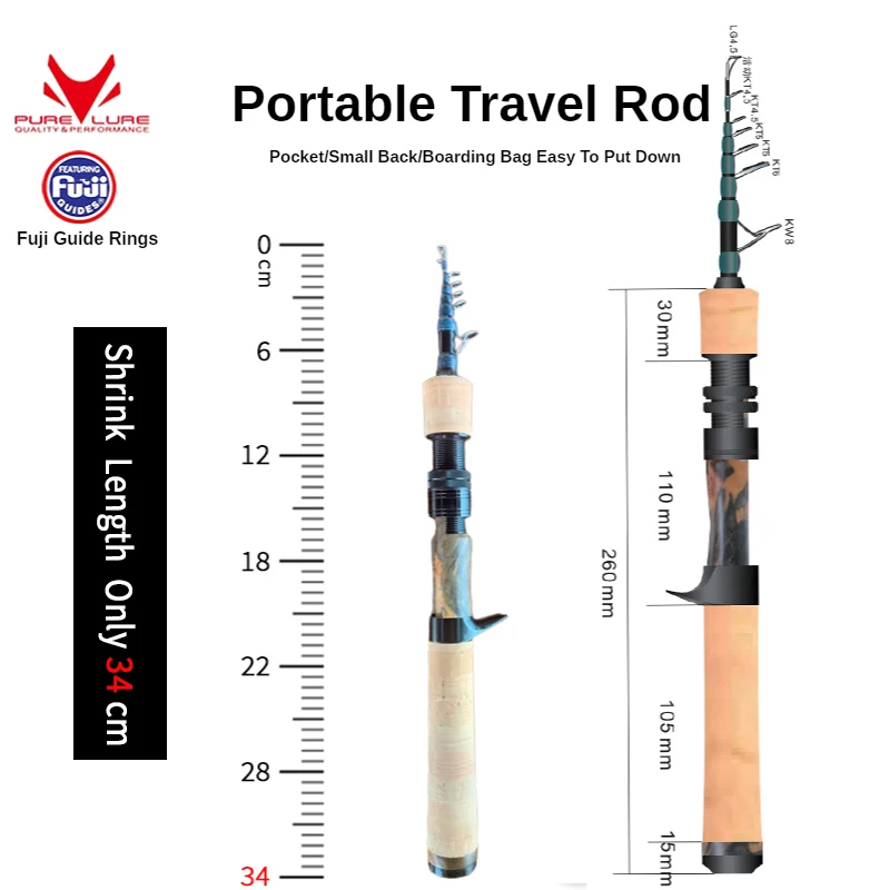 PURELURE-caña de pescar telescópica, caña de pescar de tiro largo, mango recto de carbono, ajuste suave - imagen 2