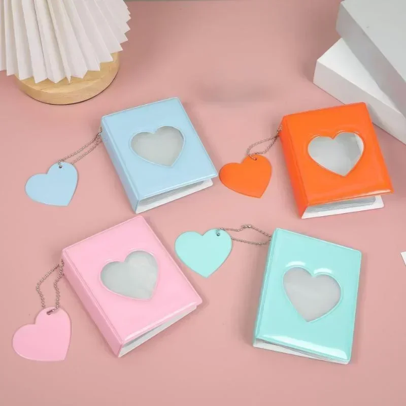 Álbum de fotos con forma de amor, portátil, para el hogar, bonito soporte para sesión fotográfica hueca de Color sólido de 3 pulgadas, tarjetas colgantes de corazón, álbum de libros para coleccionar - imagen 4