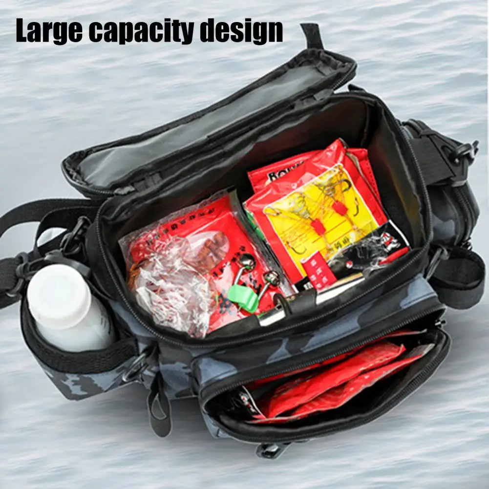 Bolso de hombro de pesca Oxford, resistente al agua, soporte para carrete de sedal, aparejos de pesca, mochila, caja de señuelos, bolsa organizadora de equipo de pesca - imagen 5