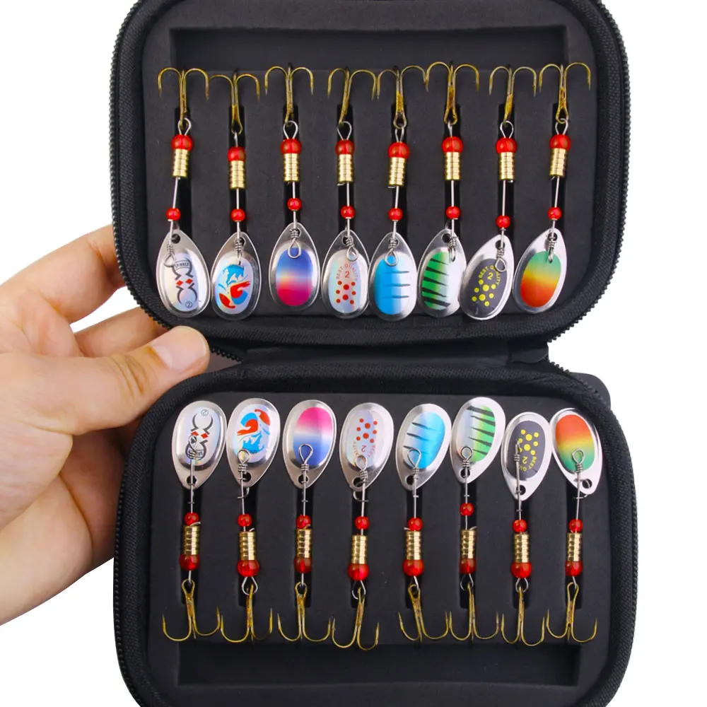 Juego de cucharas de pesca, señuelos de 16 Uds., cebos de Metal para lanzar Spinner, cebos de pesca, Kits de Señuelos de Pesca con bolsa de almacenamiento, estuche para Lucio y carpa - imagen 3