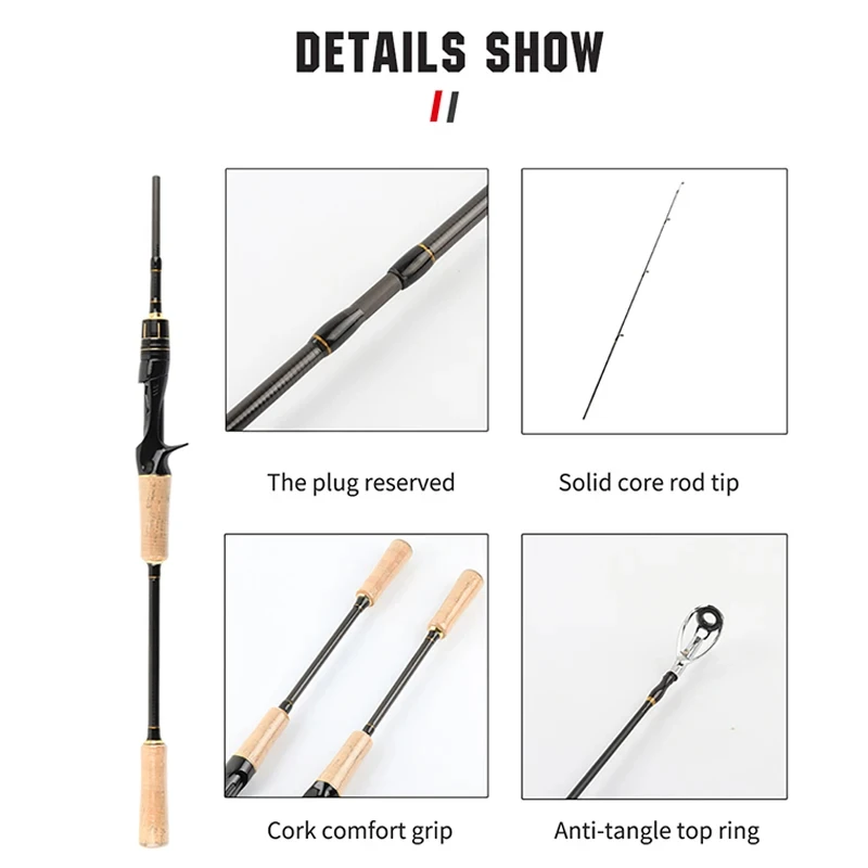 Caña de pescar ultraligera de fibra de carbono de 1,98 metros con mango de pistola de cuatro secciones, caña de pescar enchufable, agarre de corcho natural de fibra de carbono - imagen 5