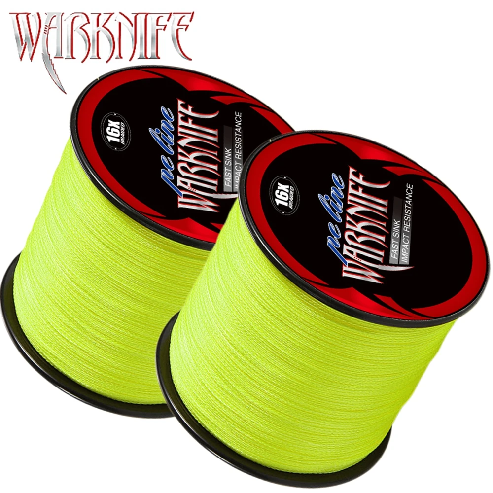 Warknife-sedal de pesca trenzado japonés, 16 hebras, 100M-2000M, núcleo hueco, PE Extreme, 20LBs-500LBs, línea de asistencia, amarillo fluorescente - imagen 2