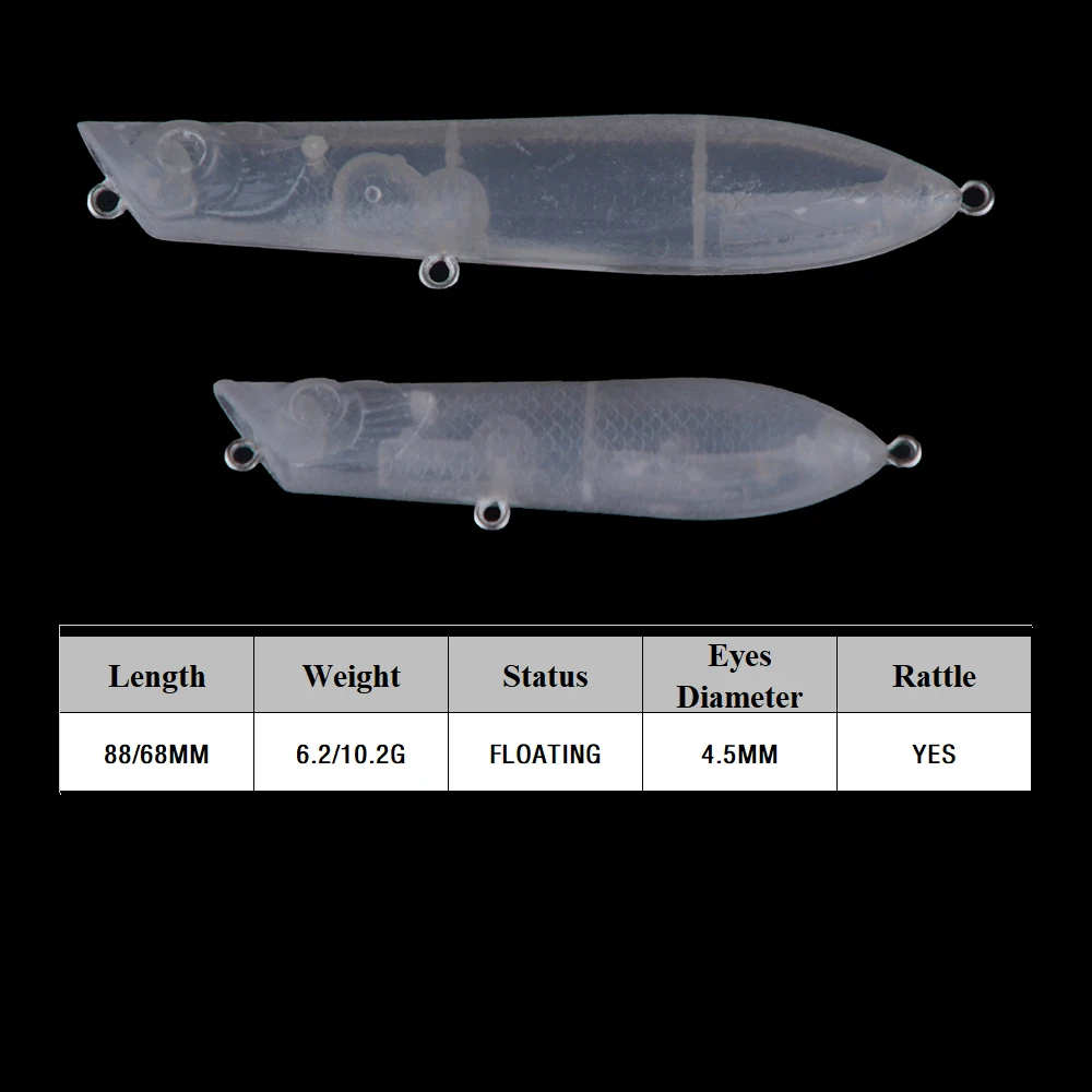 Chan'sHuang-señuelo de pesca en blanco sin pintar, 20 piezas, 6,2g/10,2g, sonajero Popper para caminar al perro, cebo Artificial hecho a mano DIY - imagen 2