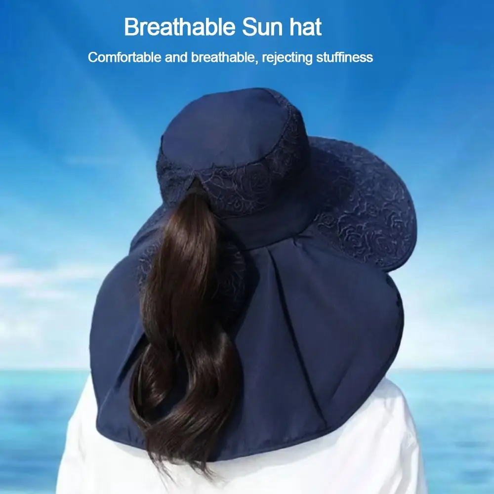 Sombrero de sol con orejeras de verano, protección UV, ala ancha, sombreros de mujer, protección solar de encaje para cara y cuello, gorra con protección solar para mujer - imagen 4