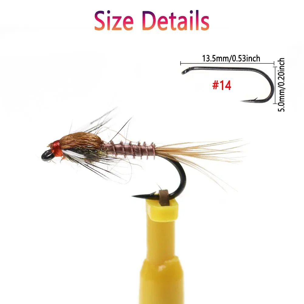 Bimoo 8PCS # 14 marrón Biot ninfa Grizzly Hackle Emergers cebo de insecto de púas artificiales para trucha Grayling perca Señuelos de pesca - imagen 4