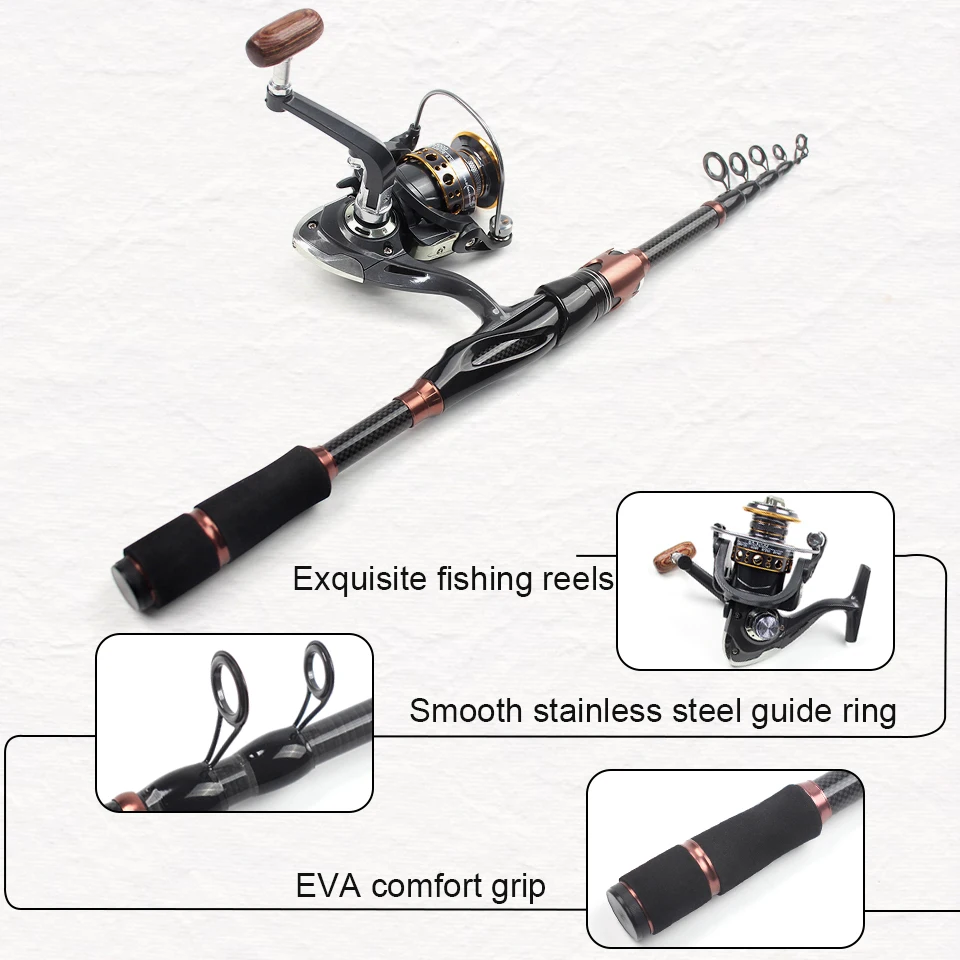 Caña telescópica con carrete portátil para pesca en agua dulce - imagen 2