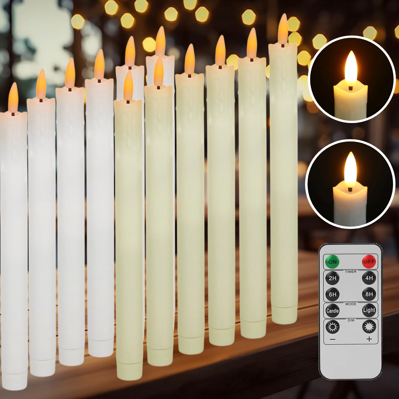 Velas cónicas sin llama con control remoto, candelabros LED con pilas de 10,6 pulgadas, velas parpadeantes para Navidad y boda