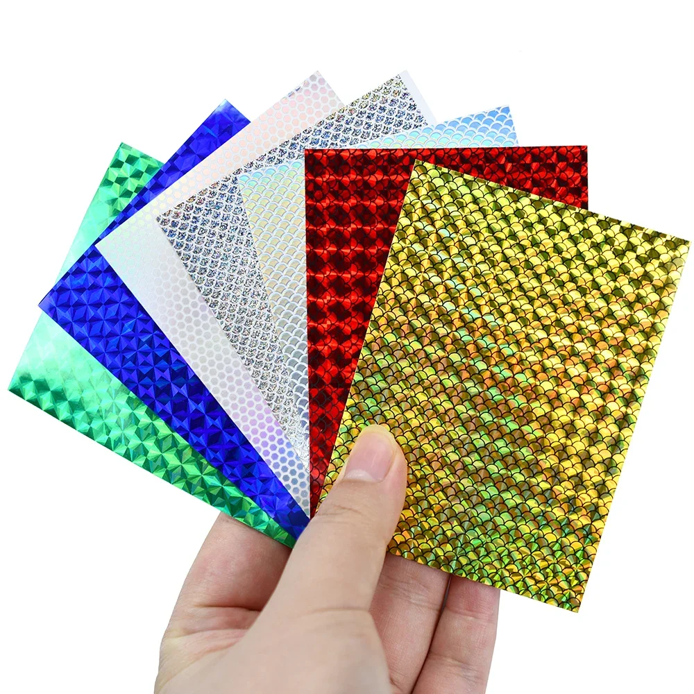 Película holográfica autoadhesiva, plantilla de Flash altamente reflectante, escala de pescado, pegatina láser, Material de pesca con mosca, 5 uds. - imagen 3
