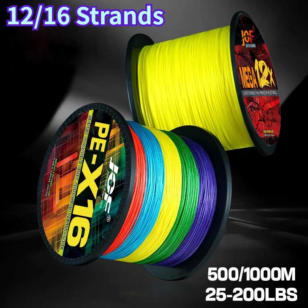 JOF X12/16 líneas de Pesca trenzadas mejoradas súper fuertes 12/16 hebras multifilamento PE línea 500M 1000M Japón 25LB-200LB Pesca