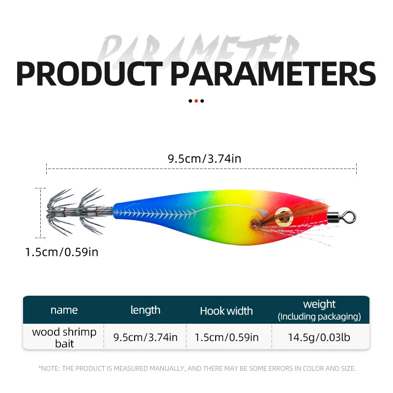 Señuelo de calamar luminoso, 10 colores, 9,5 cm, Pesca en el mar, camarones de madera, sepia de agua salada, anzuelo de calamar, cebo, Gamba, Wobbler, Pesca - imagen 5