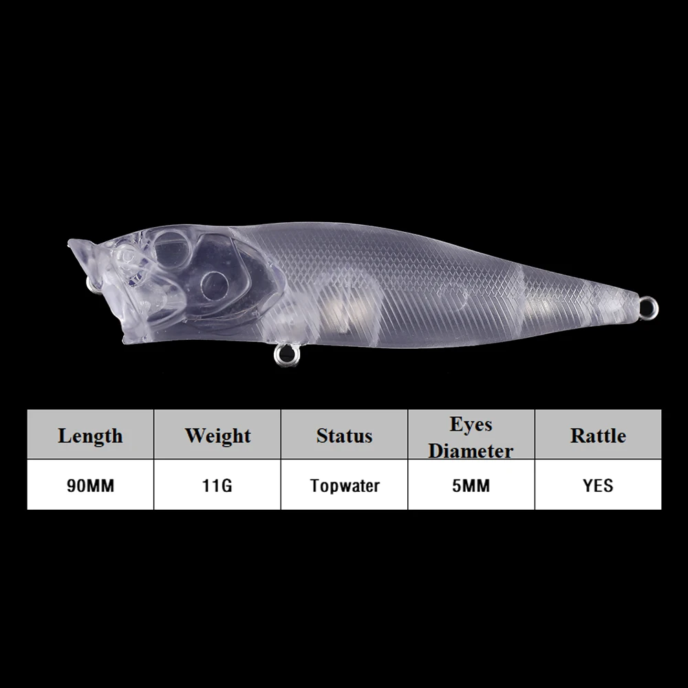 Chan'sHuang-señuelo de pesca Artificial, cebo en blanco sin pintar, 9cm, 11g, sonajero, boca grande, Popper, hecho a mano - imagen 2