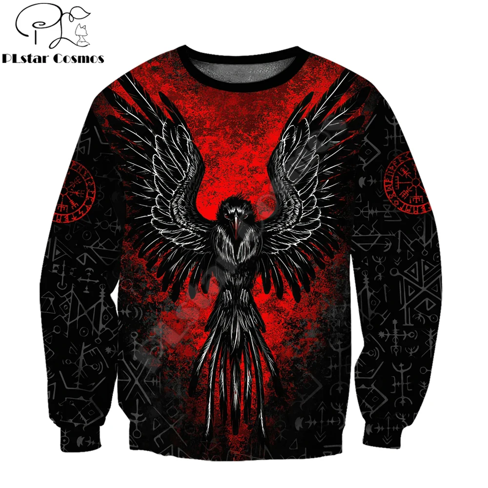 Sudadera con capucha y cremallera Unisex, chándal informal con estampado 3D de cuervo, tatuaje, Vegvisir, color rojo, KJ900 - imagen 2