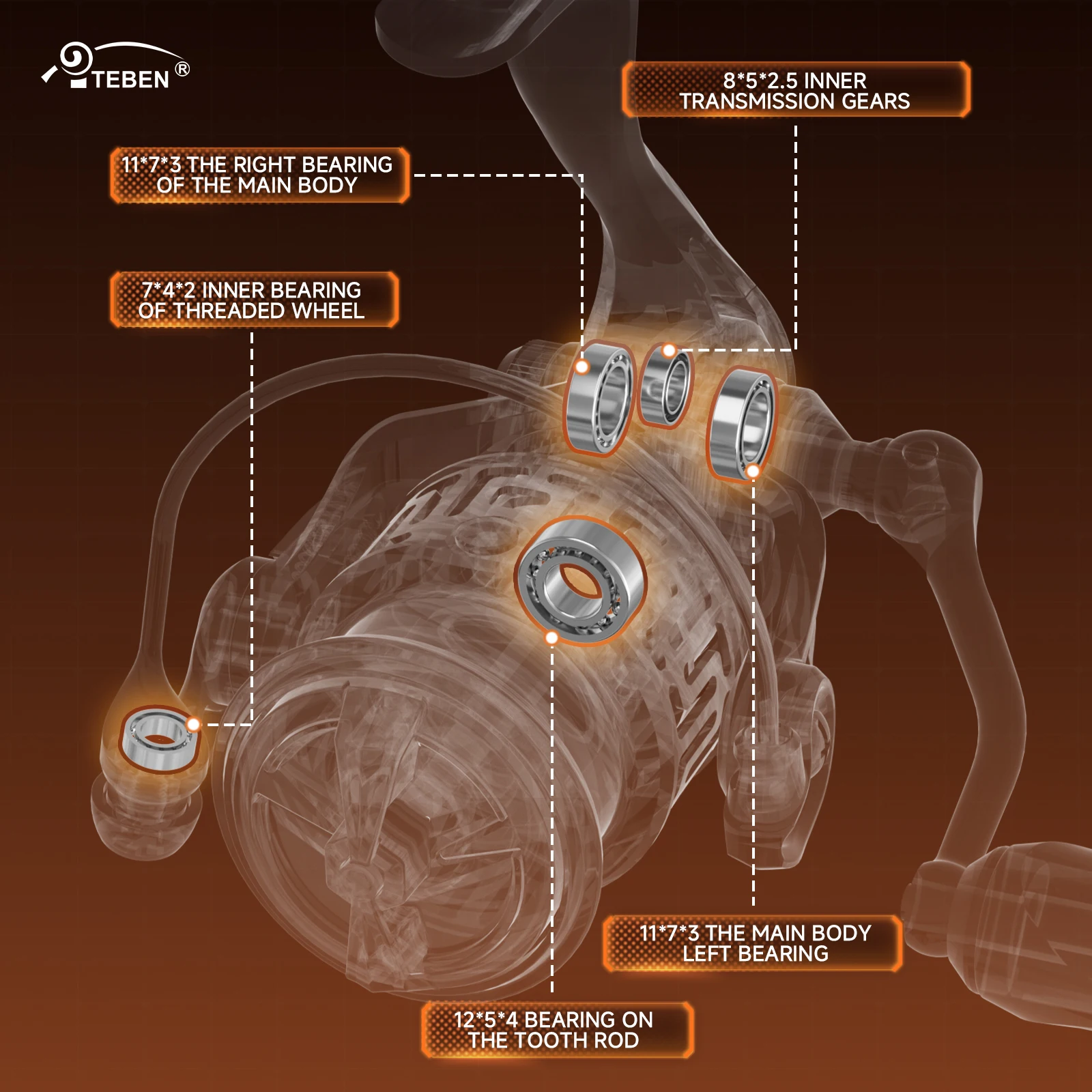 TEBEN-carrillos de pesca ligeros con llama de fibra de carbono, 109G, 5 + 1BB, 6,61 libras, arrastre máximo, relación de engranaje 5,2: 1, ultraligero para pesca - imagen 4