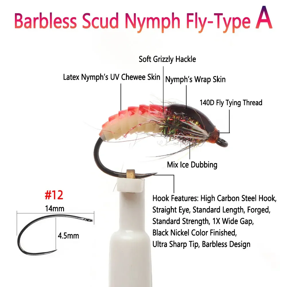 Bimoo 6PCS # 12 luminosas y UV sin púas Scud ninfa mosca de hundimiento rápido Caddis gusano camarón mosca para trucha Grayling perca señuelo de pesca - imagen 3