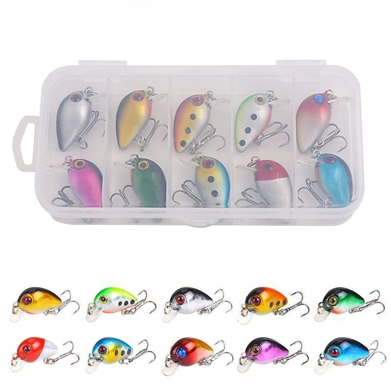 10 Uds. De cebo de manivela de 3cm/1,6g, juego de Señuelos de Pesca Minnow, cebo Artificial flotante, cebo de pesca Topwater, juego de Señuelos de Pesca