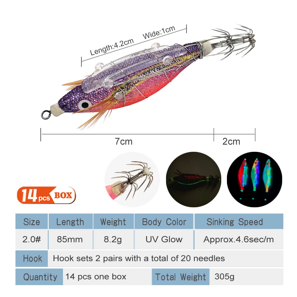 Anzuelo de calamar luminoso con caja de camarones, señuelo de madera para pesca de camarones, Jig de sepia, aparejos de pesca de mar, 28 piezas, nuevo - imagen 2