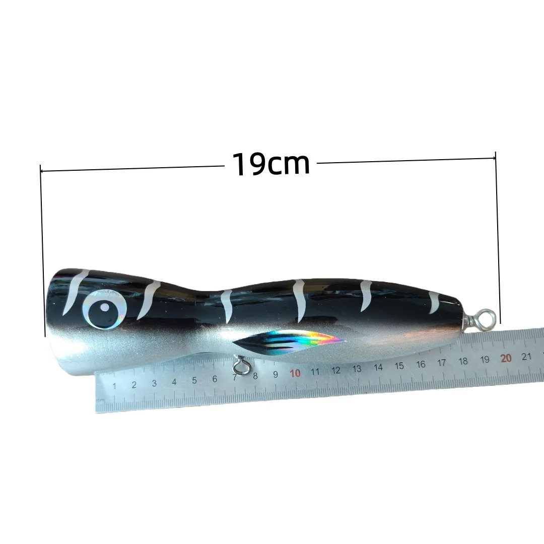 Swolfy, 1 unidad, 19cm, 121g, cebo Popper de madera Topwater, señuelo emergente de superficie, pesca en barco de aguas profundas, señuelos de arrastre Popper de madera - imagen 2