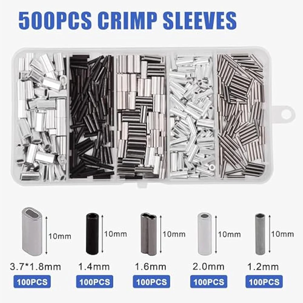 Alicates de prensado de pesca con manguitos de crimpado de 500 piezas, crimpadora manual de acero inoxidable, herramienta de crimpado de cuerda de alambre, kit de herramientas de prensado de férula - imagen 2