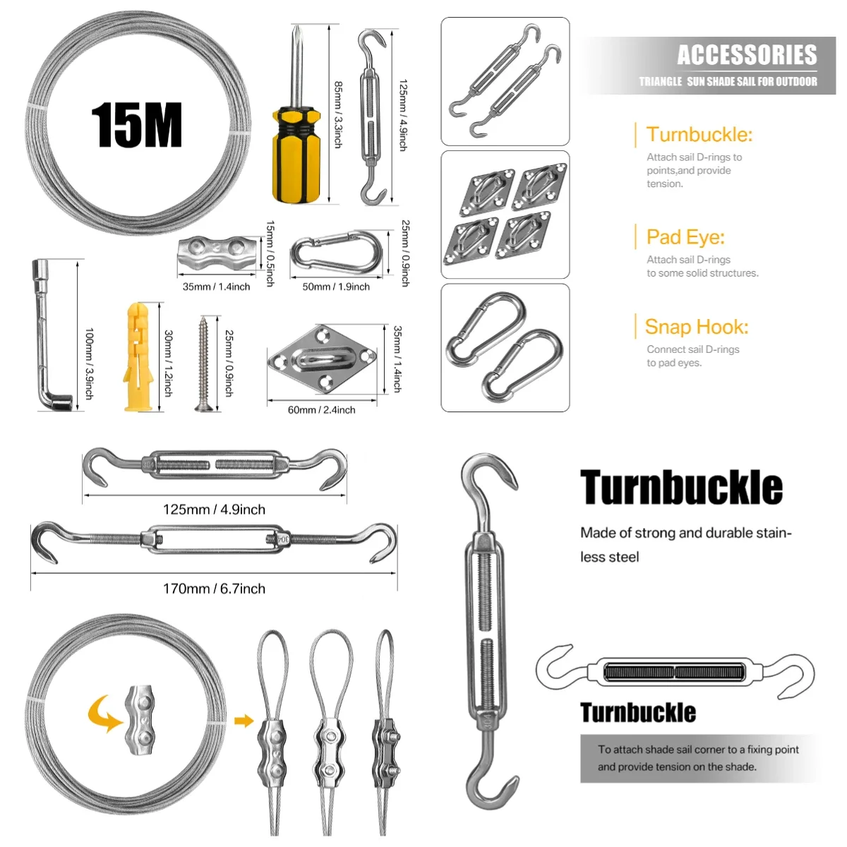 Kit de cuerda de alambre para vela de jardín, cuerda de Cable de acero inoxidable recubierta de PVC, Kit de enrejado de alambre para tienda de campaña colgante, 2/15/35M - imagen 4