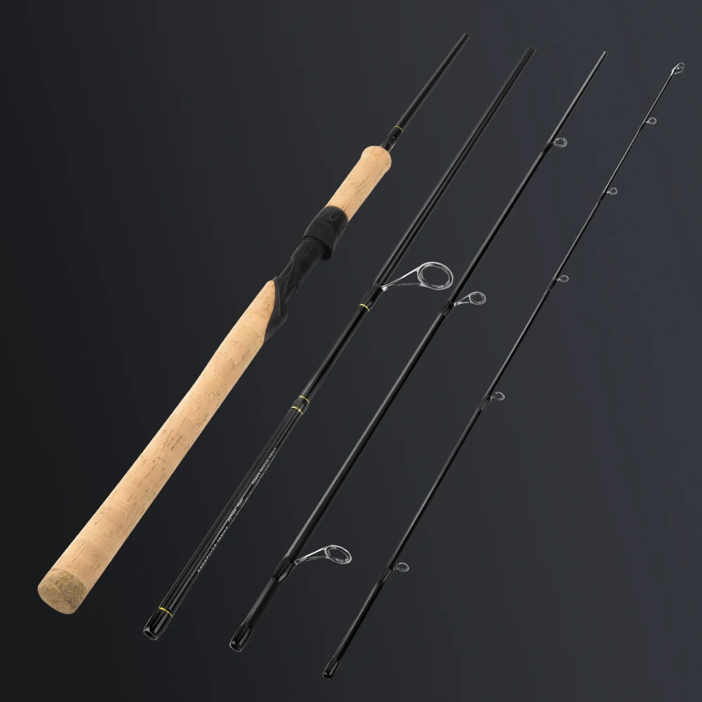 Una caña de pesca de alta calidad con múltiples secciones diseñadas para experiencias de pesca versátiles