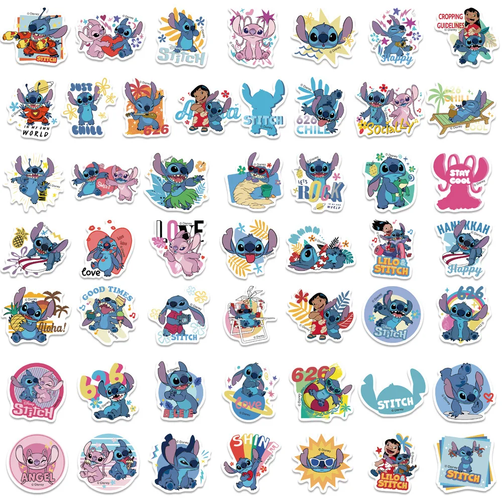 50/100/150 Uds. Pegatinas de película Disney Lilo Stitch DIY álbum de recortes teléfono guitarra maleta para portátil calcomanías impermeables pegatina juguetes para niños - imagen 5