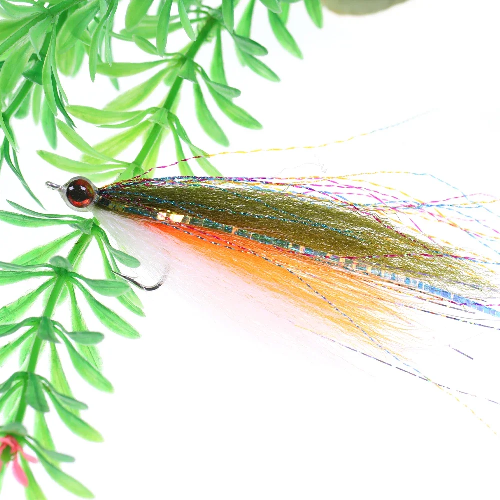 ICERIO 2 uds pesca con mosca Streamer moscas con ojos de pez 3D y fibra sintética agua salada Minnow mosca para lubina cebo de pesca - imagen 5