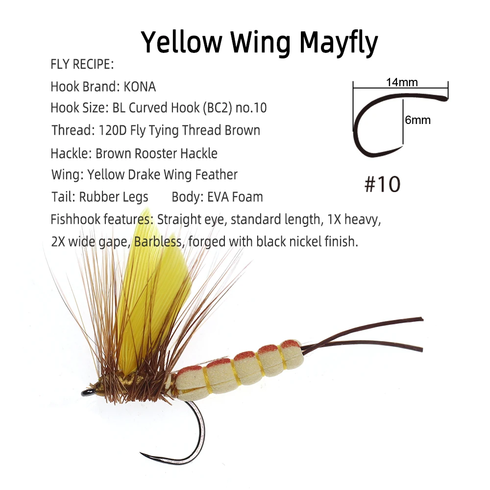 ICERIO 3 uds ala amarilla mayfly cola de espuma mosca seca trucha pesca señuelo cebos moscas - imagen 2
