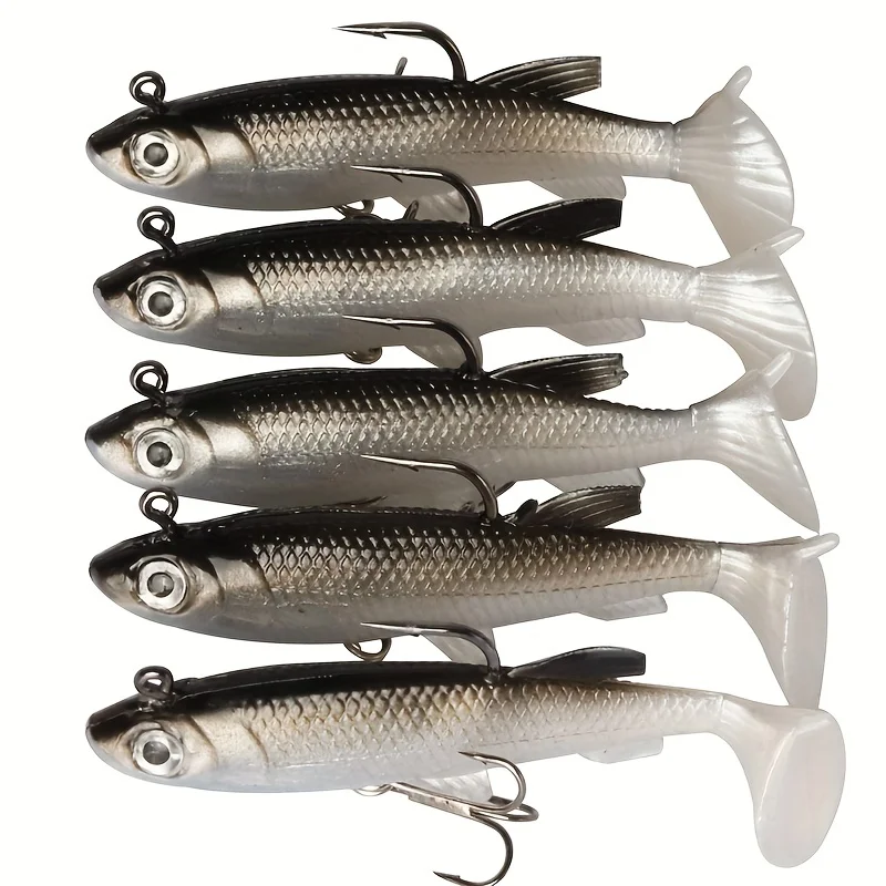 Señuelos de pesca 5 uds preinstalados Jig Head Paddle Tail Swimbaits de plástico suave para lubina trucha Walleye Crappie agua salada agua dulce - imagen 2