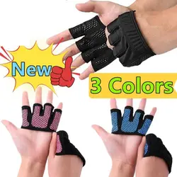 1 par de guantes transpirables de medio dedo para gimnasio, guantes antideslizantes y antipérdida para ciclismo, protectores de palmas de Color contrastante, guantes de Fitness para ejercicio