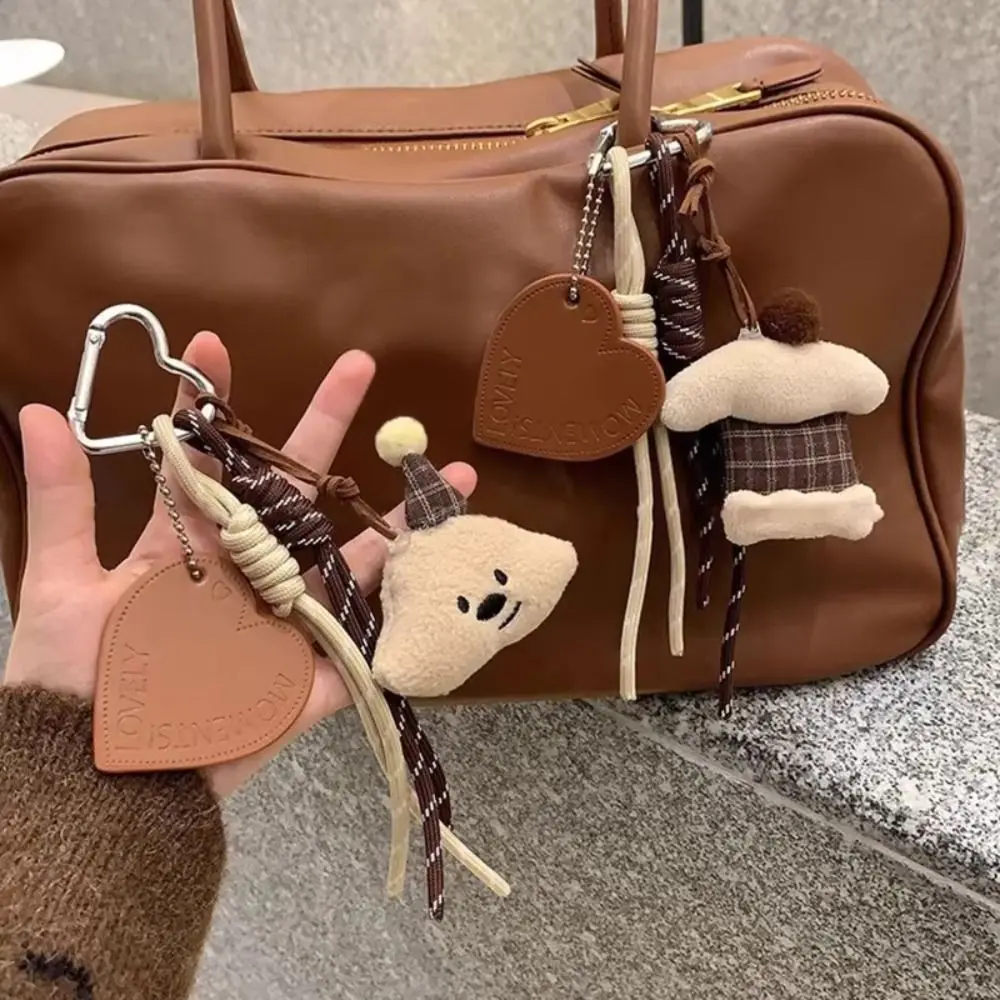 1 Uds nuevo llavero de oso a cuadros pastel helado cuerda trenzada llavero bolsa encanto creativo lindo mochila decoración colgante - imagen 3