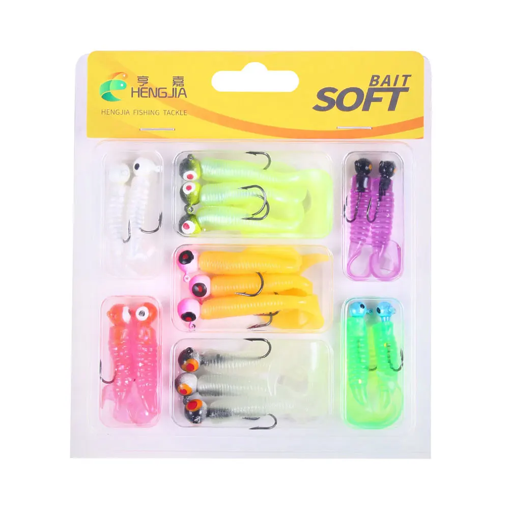 17 unids/lote Kit de señuelo suave señuelo de Pesca suave 3,3g 6,8g con anzuelo de cabeza anzuelo anzuelos aparejos de Pesca carpa Lucio lubina - imagen 5