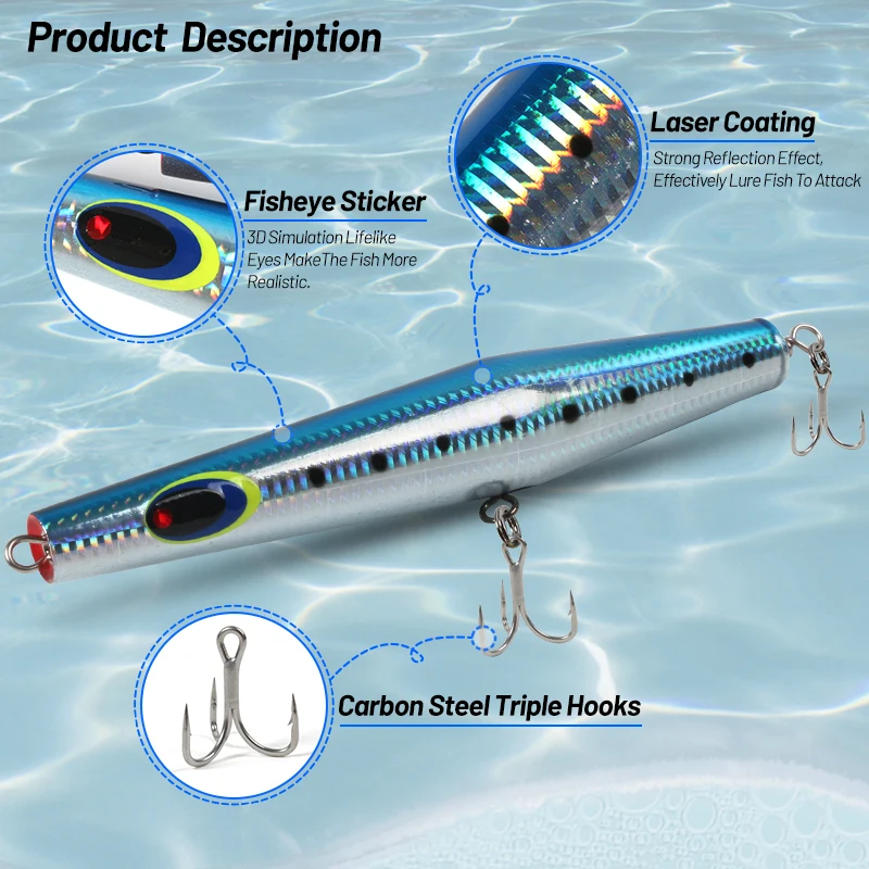 OBSESSION WD120 60g/21cm 75g/23cm gran juego Trolling madera GT Popper cebo de fundición larga señuelo de carpintero brillo de agua salada señuelos de madera - imagen 3