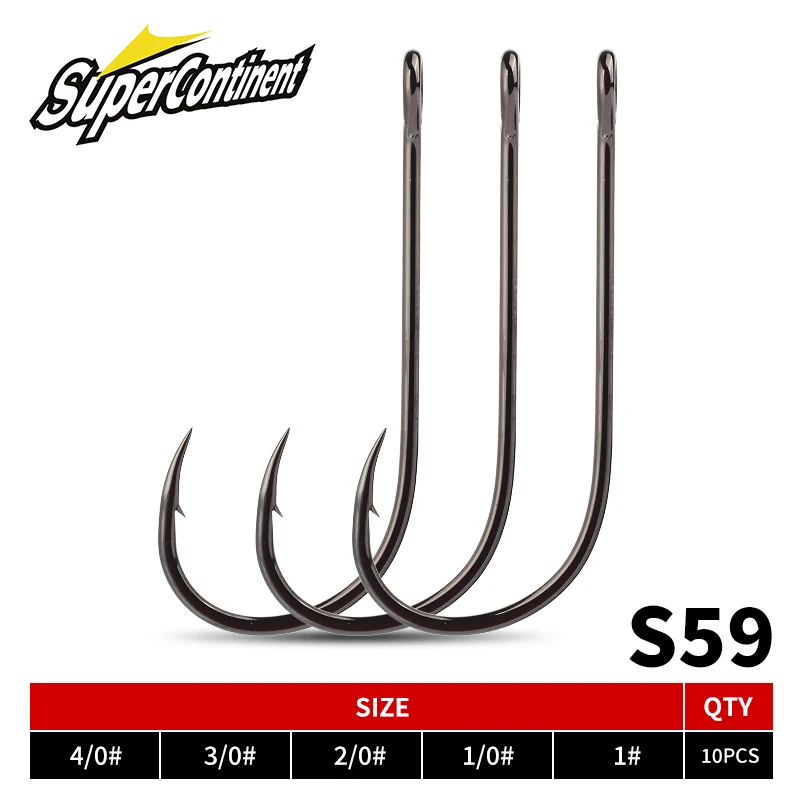 Supercontinente 1 # -4/0 gancho de púas anzuelo de pesca anillo grande anzuelos individuales aparejos anzuelos de gusano con anillo de ojos grandes 10 Uds