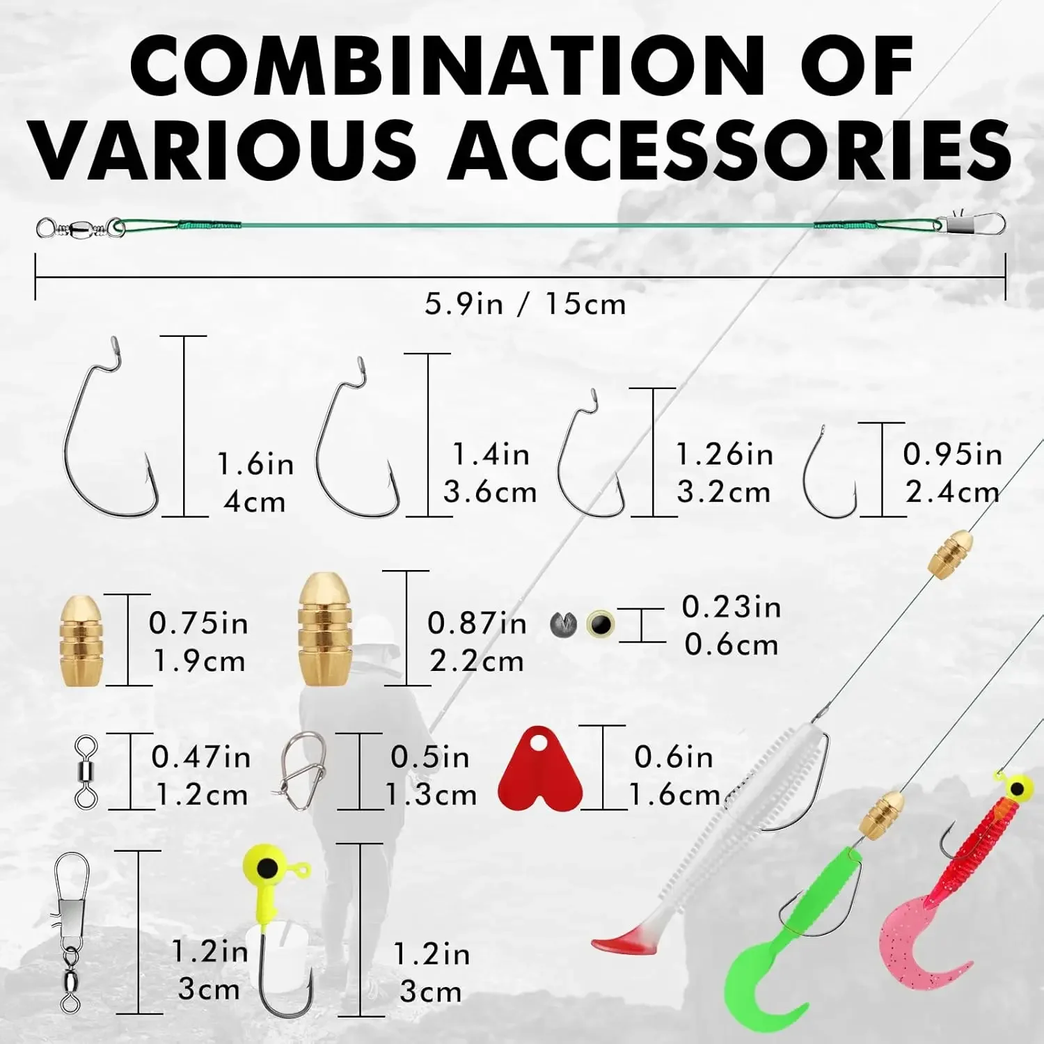 Aparejos de pesca de 110 piezas, caja de aparejos de pesca con plomo, anzuelos giratorios, señuelo de líder a presión, juego de aparejos de pesca para regalar - imagen 5