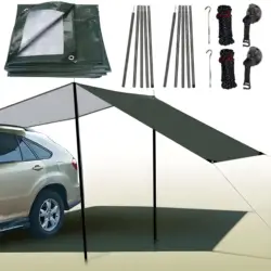 Toldo de PE para coche con Kits de postes, Anti-UV, resistente al agua para coche, SUV, tienda Universal, toldo, sombra, refugio solar, lonas para acampar en la azotea