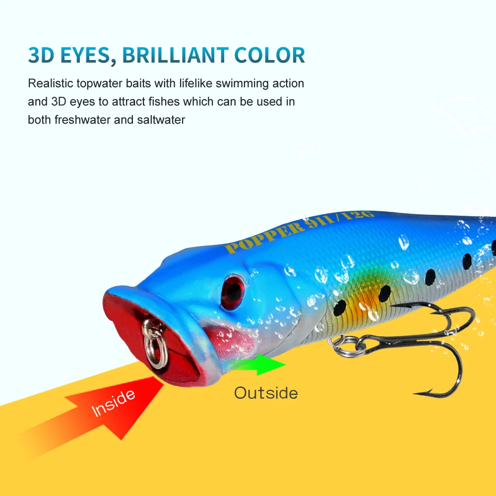 ILURE-señuelo de pesca de piezas, cebo duro Artificial, Wobblers flotantes, Crankbait Topwater, aparejos de pesca de roca, 12,5 G93 mm, ojos 3D - imagen 4