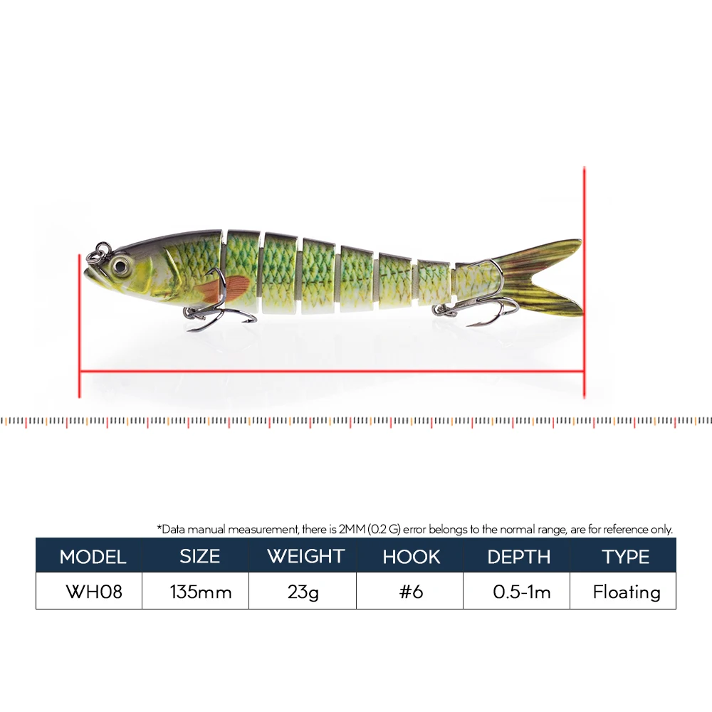 Hanlin 26g/14cm cebos multiarticulados Wobblers que se hunden Señuelos de pesca Crankbait Swimbait cebo Artificial duro Lucio aparejos de lubina - imagen 2