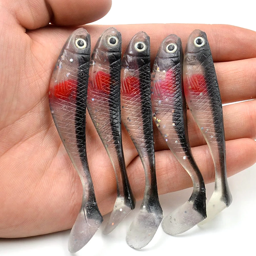 Cebos de silicona suave para pesca, cebo Artificial falso de cola en T, Wobblers Swimbait, 5 piezas, para invierno - imagen 3