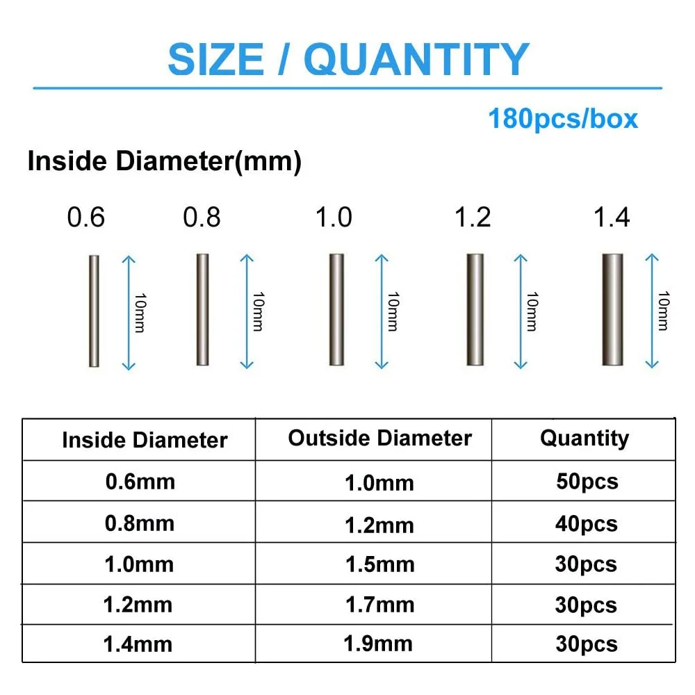180 unids/caja 0,6mm-1,4mm tubo de pesca de cobre tubo de alambre de pesca manguitos de engarzado conector accesorios de sedal herramienta - imagen 2