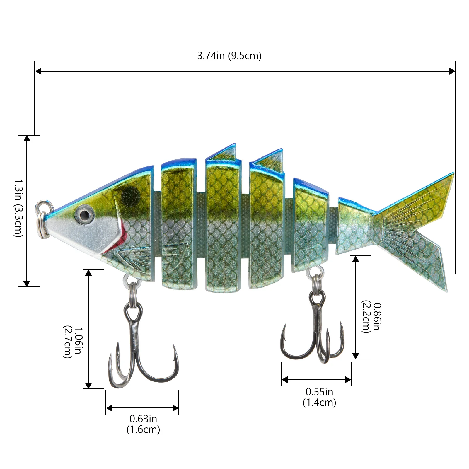 BASSDASH Swimbait de hueso señuelo de pesca duro multiarticulado para lubina trucha Bluegill Pike con segmentos de corte en ángulo 3,7 pulgadas/0,66 oz - imagen 2