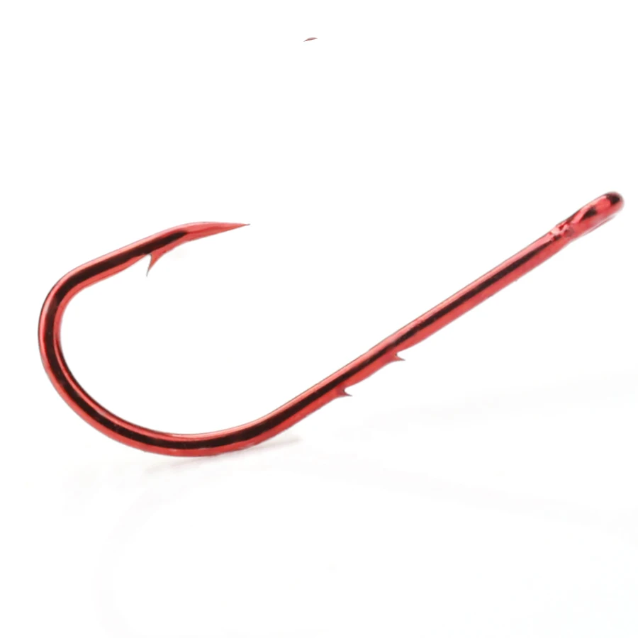 FTK 50-100 Uds anzuelos de pesca Baitholder de acero rico en carbono rojo 4/0 # -10 # Accesorios de ganchos de gusano de plantilla de vástago largo con púas de pico - imagen 2