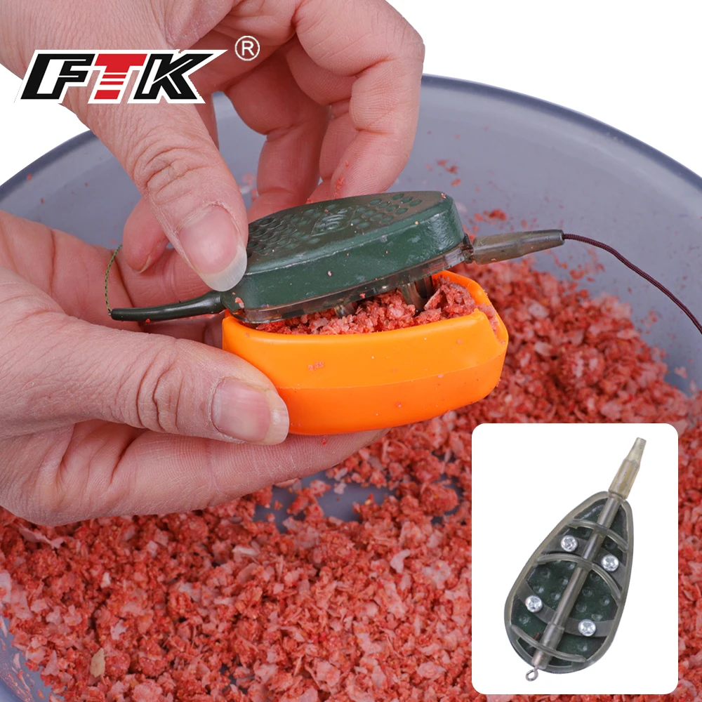 FTK-Soporte de cebo para pesca de carpa, juego de herramientas de 30g-100g, moldes de liberación rápida, 2 unids/lote por paquete - imagen 4