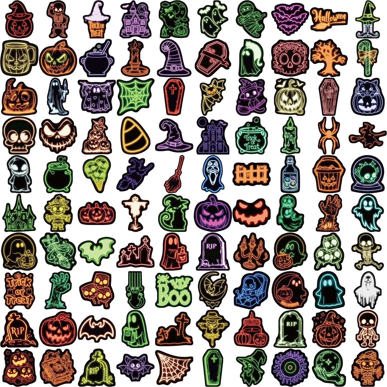 50/100 Uds. Pegatina temática de neón de Halloween Graffiti DIY juguetes para niños teléfono portátil equipaje motocicleta portátil nevera calcomanías pegatinas - imagen 3